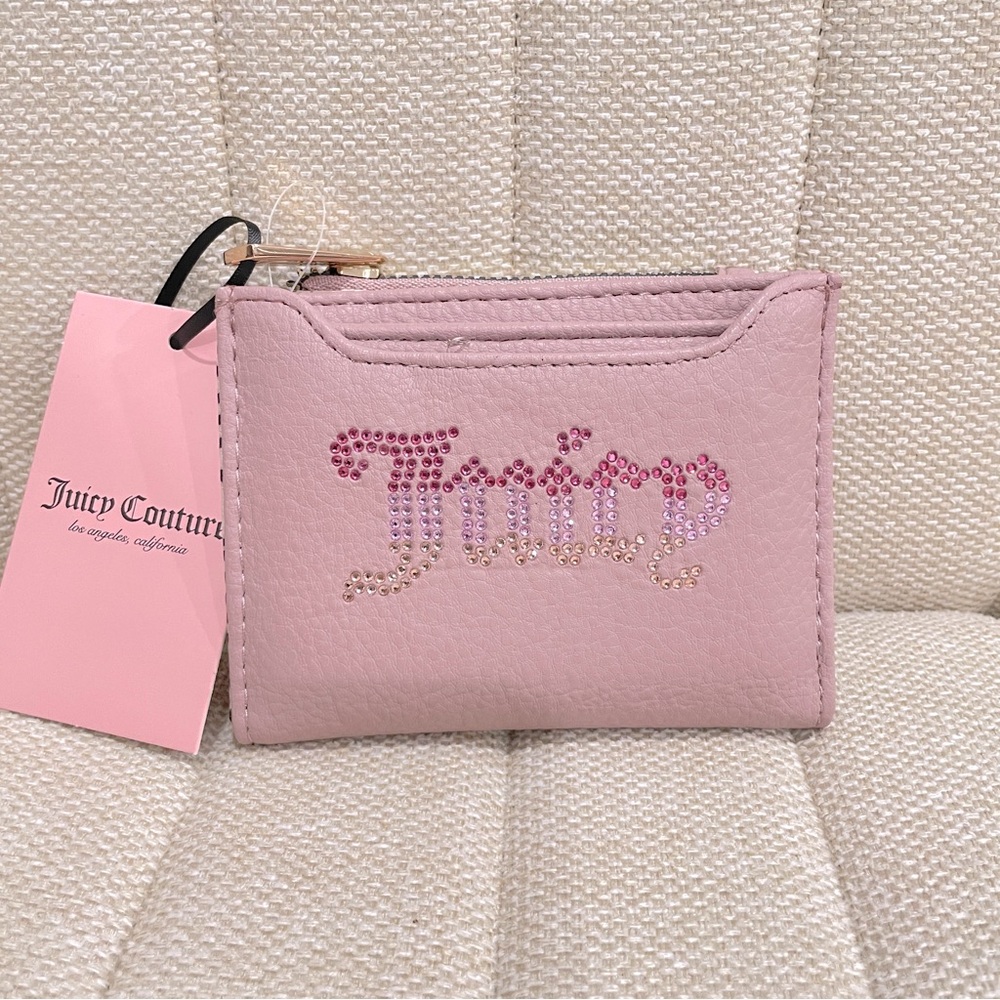 NEW‎ Juicy Couture Pink Rhinestone Ombre Logo Bifold Wallet and Card Case Set